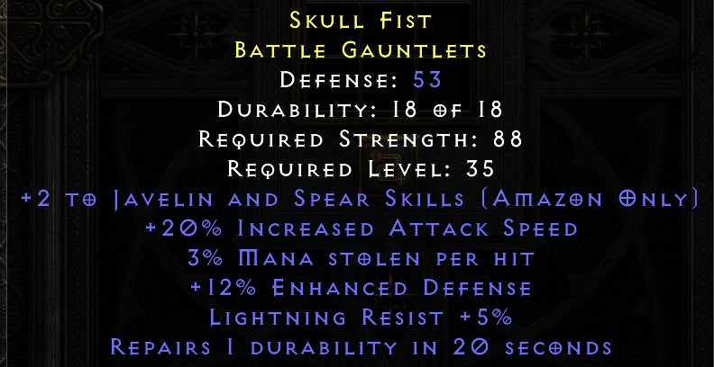 Skull Fist - 2 Java 20 IAS 3 Mana Leech 5 Lightning Resist