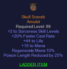 Skull Scarab - 2 Sorceress 20 FCR 44 Life 25% PLR