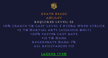 Dead Beads - 2 Martial Arts 20 FCR 13 All Resist