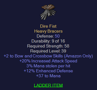 Dire Fist - 2 Bow Skill 20 IAS 3 ml 37 Mana