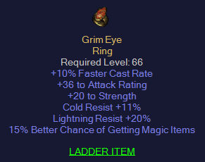 Grim Eye - 10 FCR 20 STR 11 CR 20 LR 15% MF