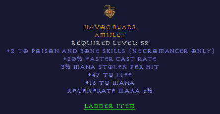 Havoc Beads - 2 Poison and Bone Skills 20 FCR 47 Life