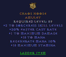 Chaos Noose - 2 Sorc 20 FCR - Amulet