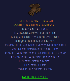 Brimstone Touch - 20 IAS 10 CB 15 STR 25 Cold Res - Gloves