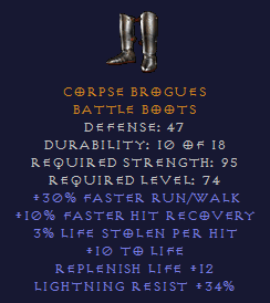 Corpse Brogues - Blood Boots With FHR, LR and 12 Replenish Life