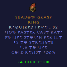 Shadow Grasp - 10 FCR 5 STR 56 Life 20 CR - Ring