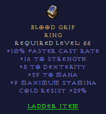 Blood Grip - 10 FCR STR Dex Mana CR