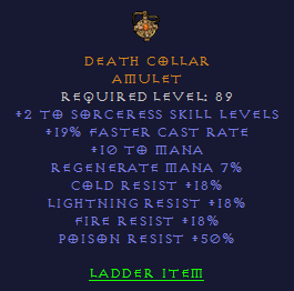 Death Collar - 2 Sorceress 18 All Resist 50 Poison resist