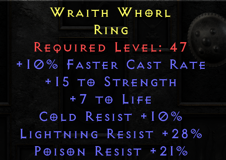 Wraith Whorl - 10 FCR 15 Str 7 life Tri Resist Ring