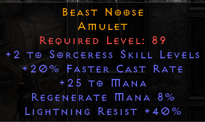 Beast Noose - +2 Sorceress 20 FCR 40 LR - D2Bits