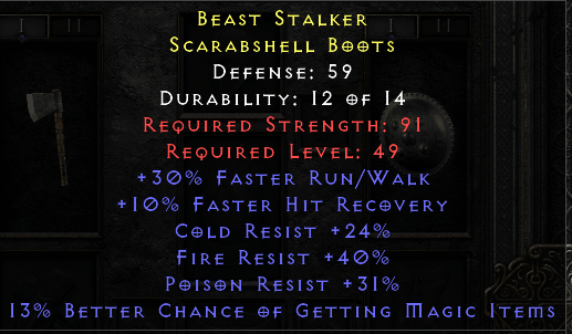 Beast Stalker - 30 Run Walk 10 FHR - 24 CR 40 FR 31 PR 13% MF - D2Bits
