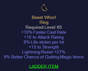 Beast Whorl - 10 FCR 8 LL 13 STR 27 LR 9% MF - D2Bits