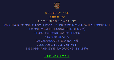 Beast Clasp - 2 Trap 10 FCR  13 all resist