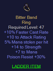 Bitter Band - 10 FCR 5 ML 14 Str 30 PR 7 Mana - D2Bits