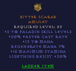 Bitter Scarab - 2 Paladin 20 FCR 30 LR - D2Bits