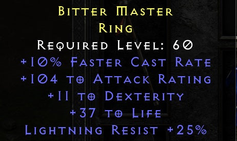 Bitter Master - 10 FCR 11 Dex 37 Life 25 LR - Non Ladder