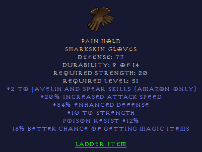 Pain Hold - 2/20 Javazon 10 STR 12 PR 16% MF - Gloves