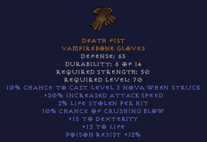 Death Fist - 20% IAS 10% CB 15 Dexterity 12 PR - Gloves - D2Bits