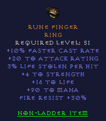 Rune Finger - FCR STR 90 Mana 30 Fire Resist