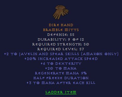 Dire Hand - 2/20 Javazon 3 Maek 6 Dexterity - D2Bits