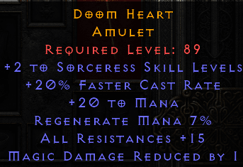 Doom Heart - 2 Sorceress 20 FCR 15 All Resist - D2Bits