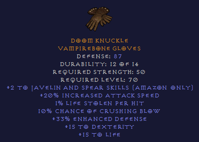 Doom Knuckle - 2/20 Javazon 10% CB 15 Dexterity - D2Bits