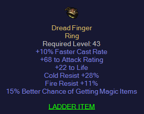 Dread Finger - 10 FCR 22 Life 28 CR 11 FR 15% MF - D2Bits