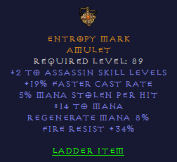 Entropy Mark - 2 Assassin 19 FCR 34% FR - Amulet