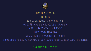 Bone Coil - FCR Mana Dex All Resist MF - Ring