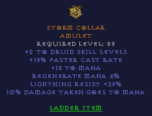 Storm Collar - 2 Druid 19 FCR 29 LR 10 DGTM - Amulet