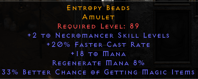 Entropy Beads - 2/20 Necromancer 33% Magic Find - Amulet - D2Bits