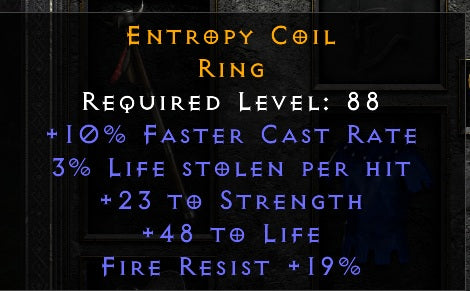 Entropy Coil - 10 FCR 23 Str 48 Life 19 Fire Res - Non Ladder