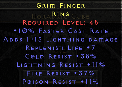 Grim Finger - All Resist 38 Cold Resist 37 Fire Resist - ring