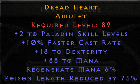 Dread Heart - 2 Paladin 10 FCR Dex Mana PLR - Amulet