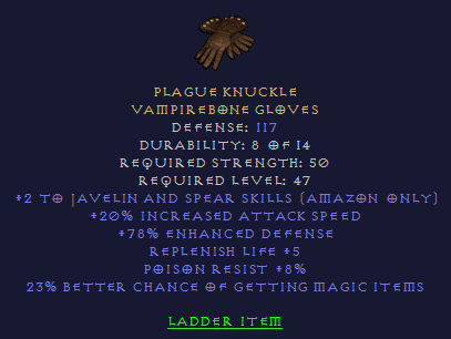 Plague Knuckle - 2/20 Javazon 8 Poison Resist 23% MF