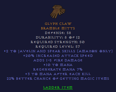 Glyph Claw - 2/20 Javazon 3 Maek 22 % MF - D2Bits