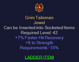 Grim Talisman - 7% FHR 9 STR -15 - D2Bits