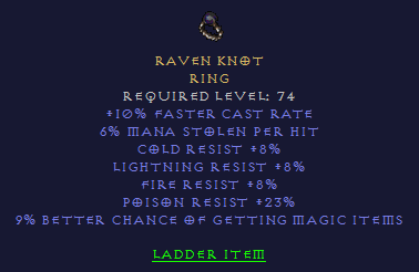 Raven Knot - 10 FCR 6 ML 8 all resist 23 PR 9% MF