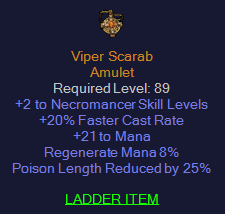 Viper Scarab - 2 Necro 20 FCR 21 Mana 25% PLR
