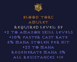 Blood Torc - Amazon Amulet with FCR ML and All Resist