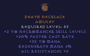 Death Necklace - 2 Necromancer 20% FCR Amulet