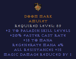 Doom Mark - 20 FCR Paladin Amulet