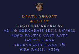 Death Gorget - 20 FCR Sorceress - Fire Resist Amulet