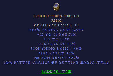 Corruption Touch - 10 FCR 12 STR 8 All Resist 32 PR 10% MF