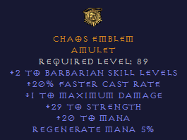 Chaos Emblem - 2/20 Barbarian Amulet 29 STR - Amulet