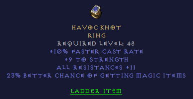 Havoc Knot - FCR STR All Resist 23% MF - Ring