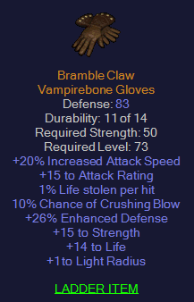 Bramble Claw - 20 IAS 10 CB 15 STR  - Gloves
