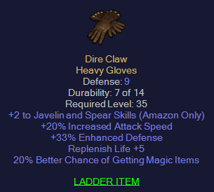 Dire Claw - 2 Java 20 IAS 5 Rep Life 20% MF