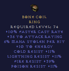 Bone Coil - FCR Mana steal, all resist