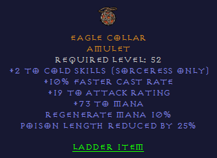 Eagle Collar - 2 Sorc 10 FCR 73 Mana 25% PLR